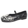 French fairy style silver rhinestone Mary Jane shoes woman spring new square head flat bottom with skirt one-word single shoes woman