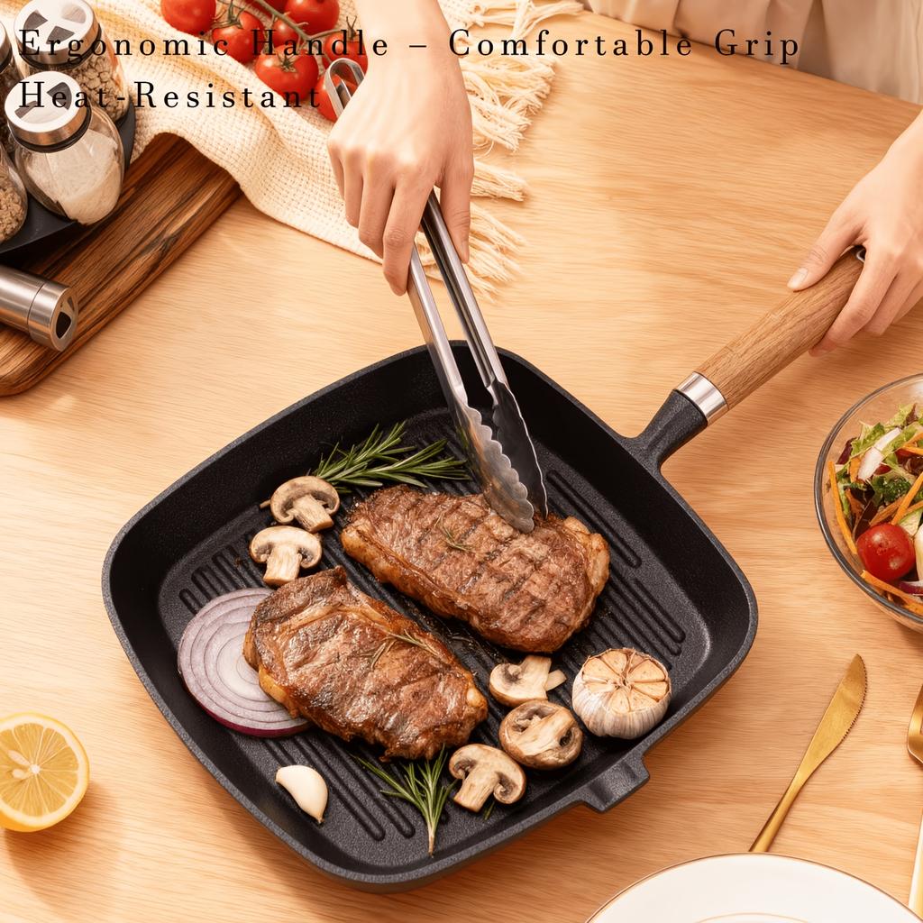 Striped Non-stick Steak Frying Pan, Square shape1100G Thickened Multifunctional Cast Iron Baking Pan, Easy To Clean, Suitable for Induction Cookers,
