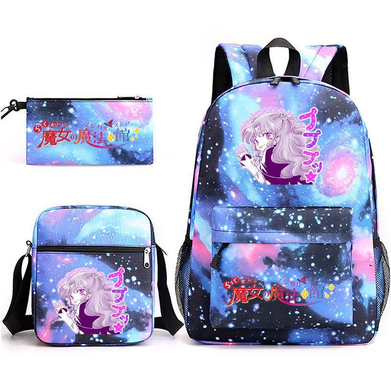 Large Capacity Schoolbag with Shoulder Strap; Student Three-piece Pencil Case Set