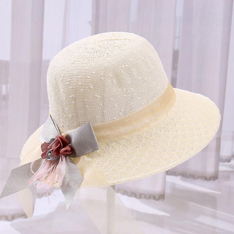 Summer Sun Beach Hat for Sun Protection and Sun Protection, Seaside Bow-shaped Dome Woven Straw Hat