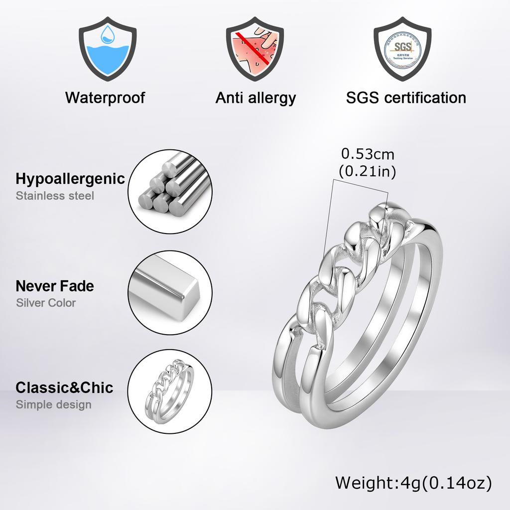 Vnox 5.3mm Width Stainless Steel Cuban Link Chain Ring for Men Women, CopperColor Finger Ring, Birthday Party Jewelry Gifts New