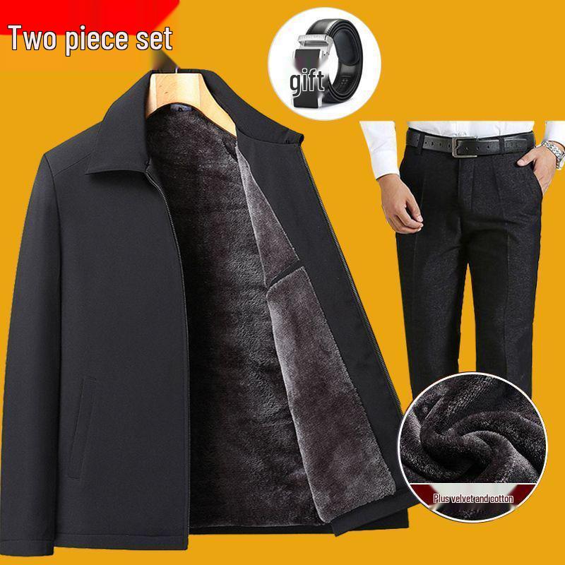 Dad's Autumn/Winter Cotton Jacket for Elderly Men (50-70) with Velvet Lining