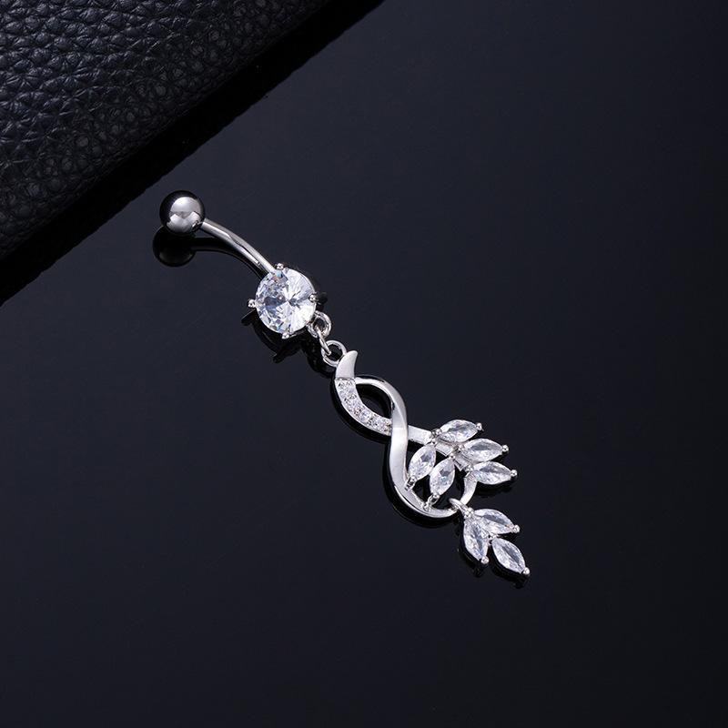 Colored Zircon Spiral Navel Nail Wind Star Moon Navel Ring Pierced Tassel Navel Buckle