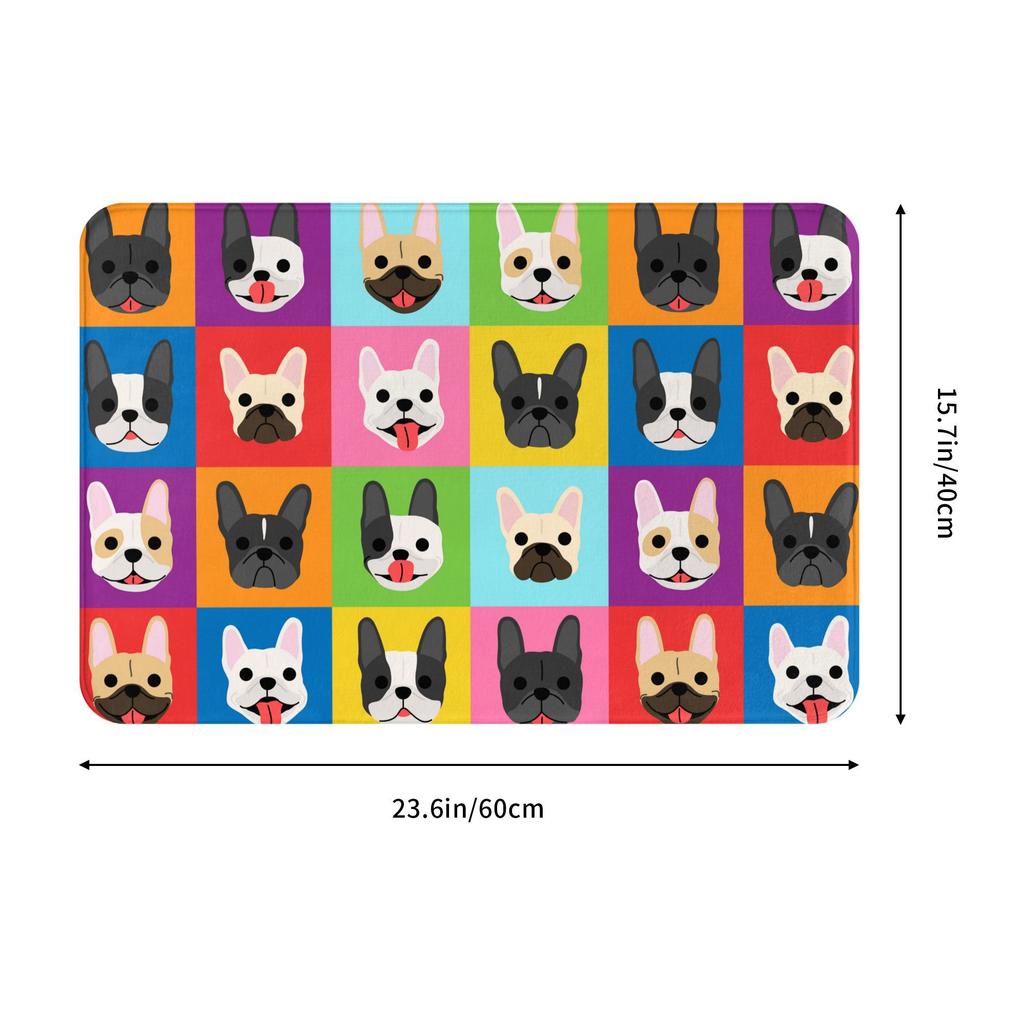 Pop Art Style French Bulldog Faces Doormat Mat Anti-Slip Frenchies Dog Pet Gift Kitchen Bath Garden Rug Carpet