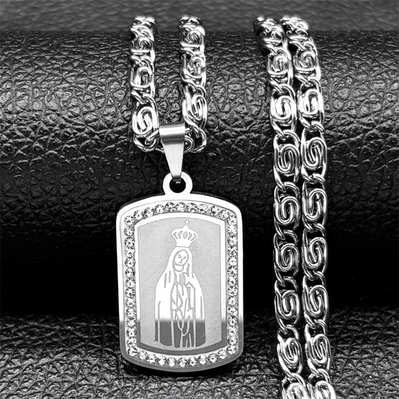 Brasilianische Unsere Liebe Frau von Aparecida Gebetsanhänger Halskette für Damen und Herren Edelstahl Gold-/Silberfarbe Männliche Kette Schmuck gray