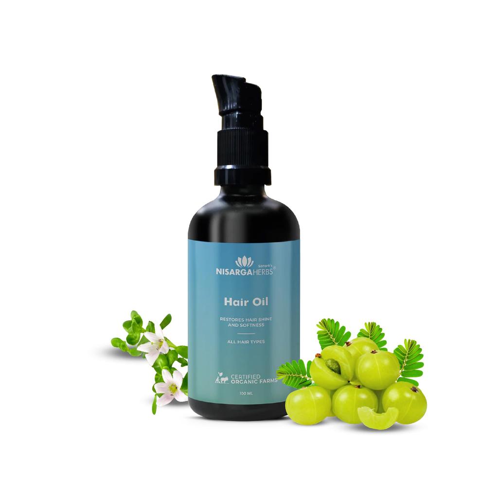 Nisarga Herbs Haarwachstumsöl (100ml) Zur Kontrolle des Haarausfalls & für Haarwachstum | Ayurvedische Mischung mit Amla, Neem, Hibiskus & 10+ Kräutern | Stellt Glanz &