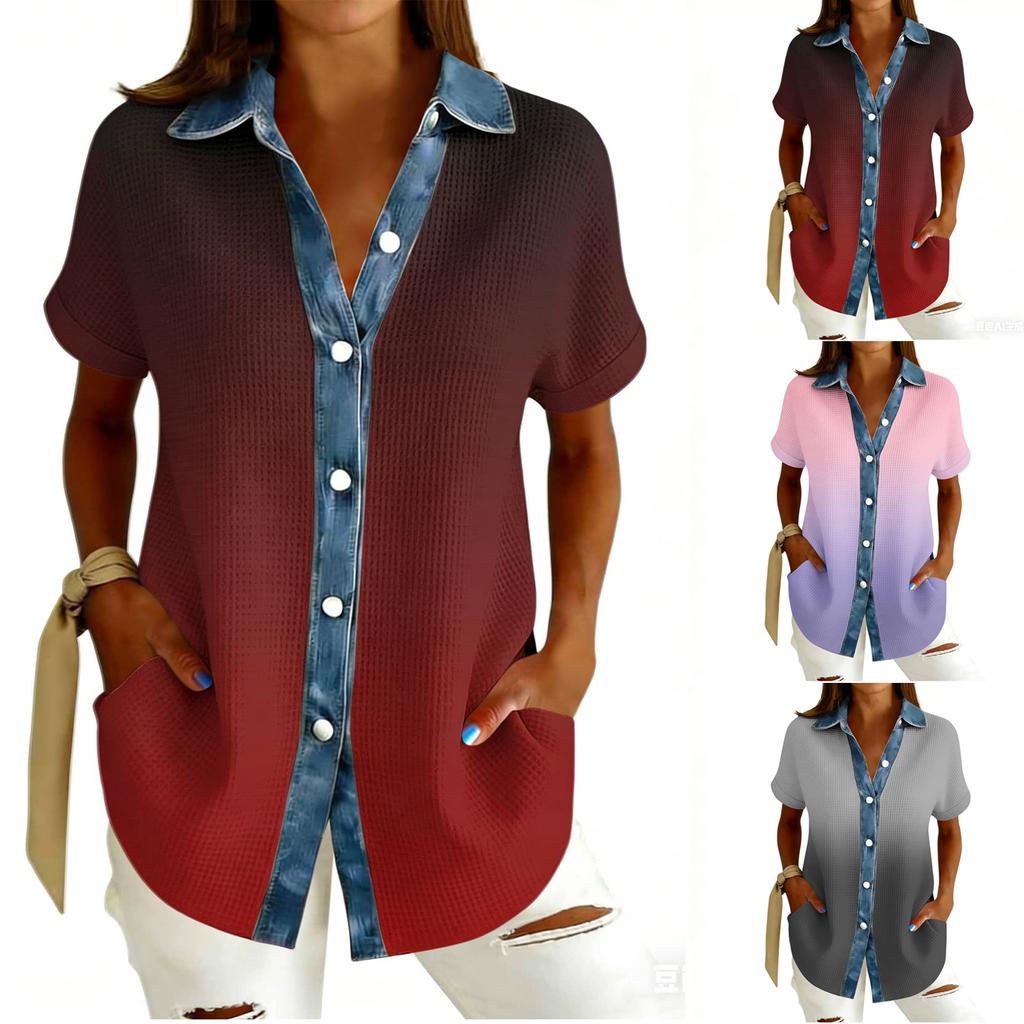 Ladies' Gradient Casual Fashion Short Sleeved Shirt Top