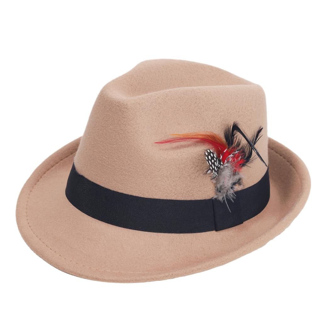 European and American Style Woolen Top Hat Men and Women Couple Ethnic Wind Curl Top Hat Sun Hat Chicken Feather Gentleman's Top Hat
