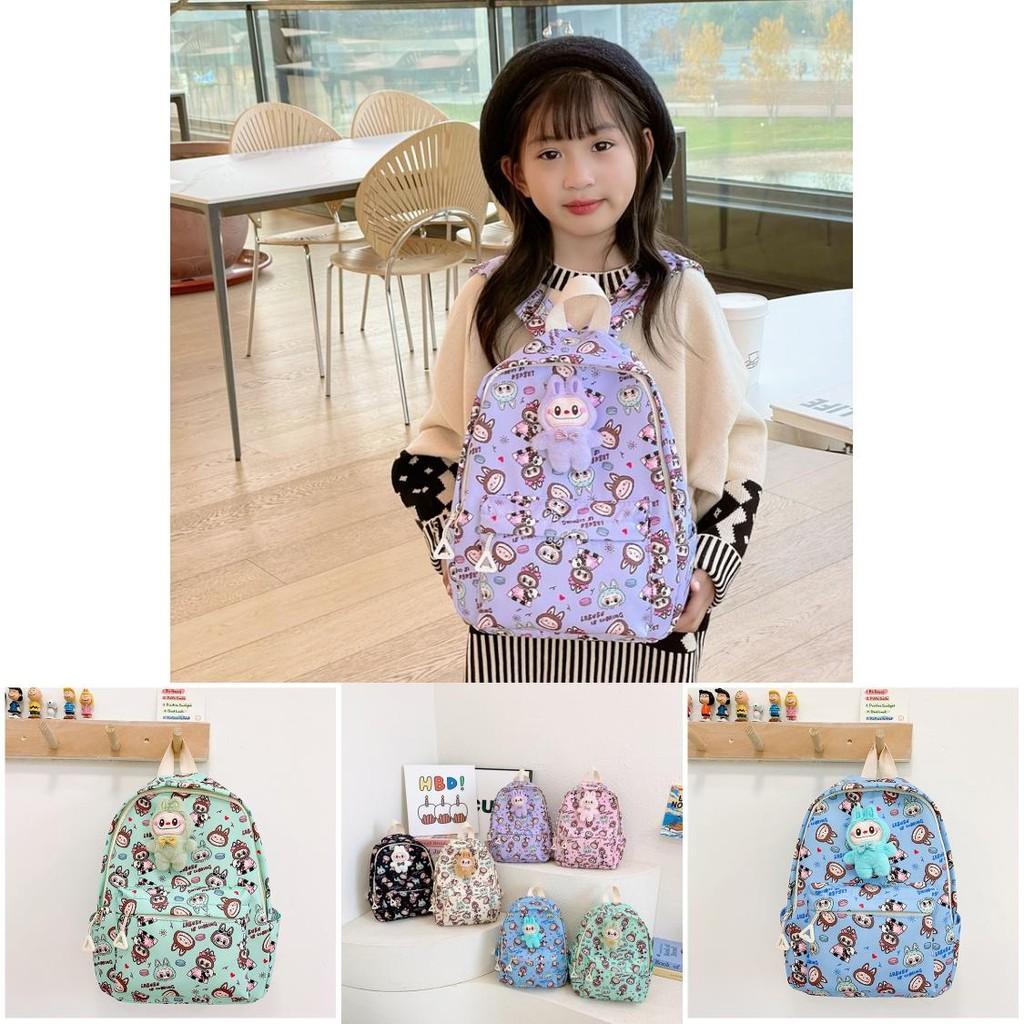 Adorable Labubu Kids Backpack Cute Trendy Preschool Dual Shoulder Bag In Beige Green Black Purple Blue Pink