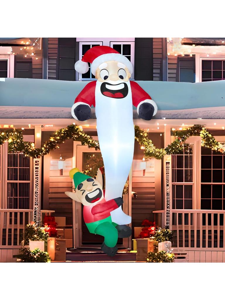Joyfy 6 FT Christmas Inflatables Outdoor Hanging Elf Dragging Santa Beard with LEDs for Xmas Decor Yard Garden Holiday Party