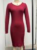 V-neck Knitted Sweater Dress - Long Sleeve, Slim Fit, Ruched Drawstring, Ribbed Design for Autumn/Winter
