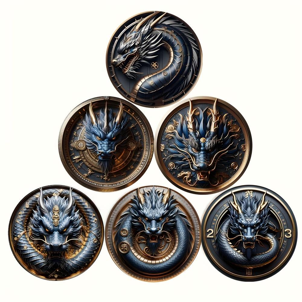 

Набор из 6 2D подставок с рисунком в стиле китайского дракона, круглые, деревянные, термостойкие, нескользящие, домашний декор, подарок, многофункциональные