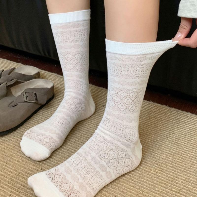 Summer Lightweight Sock Children's Mid-length Retro Patterned Pile Socks, Simple Pile Socks, Breathable and Versatile