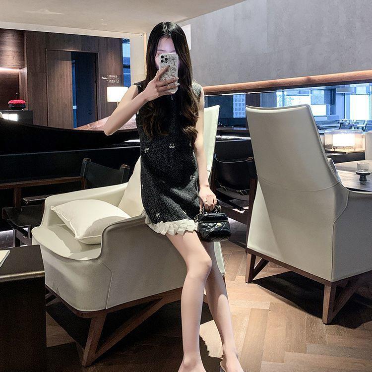 Temperament Thin Thick Heel Crystal One-word Drag with Fluffy Cool Slippers Women's 2025 Korean Version Fashion Outer Wear New Middle Heel