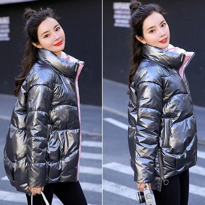 WTEMPO Short Cotton Jacket Women's Winter Korean Version Loose Down Cotton Jacket Bright Face Thickened Warm Coats
