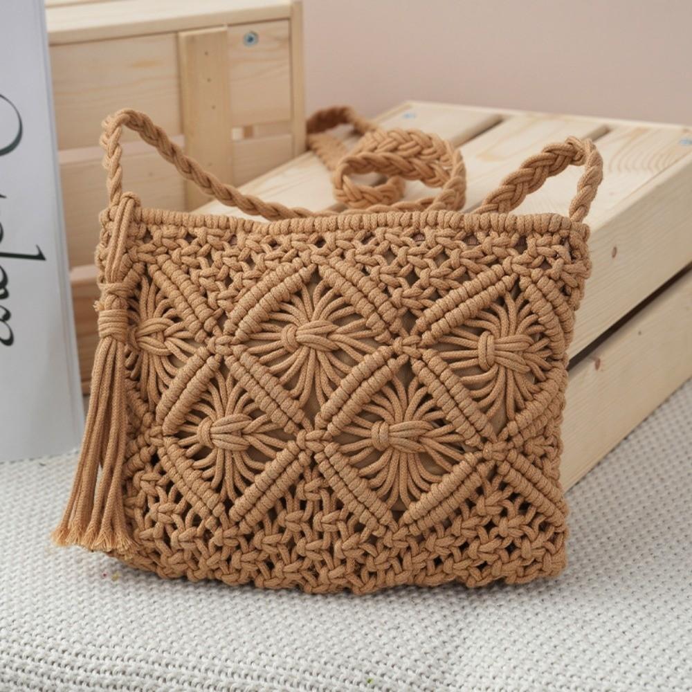 New Retro Style Messenger Bag Hollow Out Rectangular Shoulder Bags with Tassel Crossbody Bag Outdoor Activities