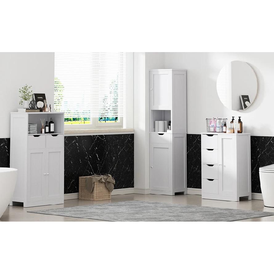 Tall Bathroom Storage Cabinet, 64”H Narrow Storage Unit for Small Spaces, Freestanding Modern Cabinet with Adjustable Shelves
