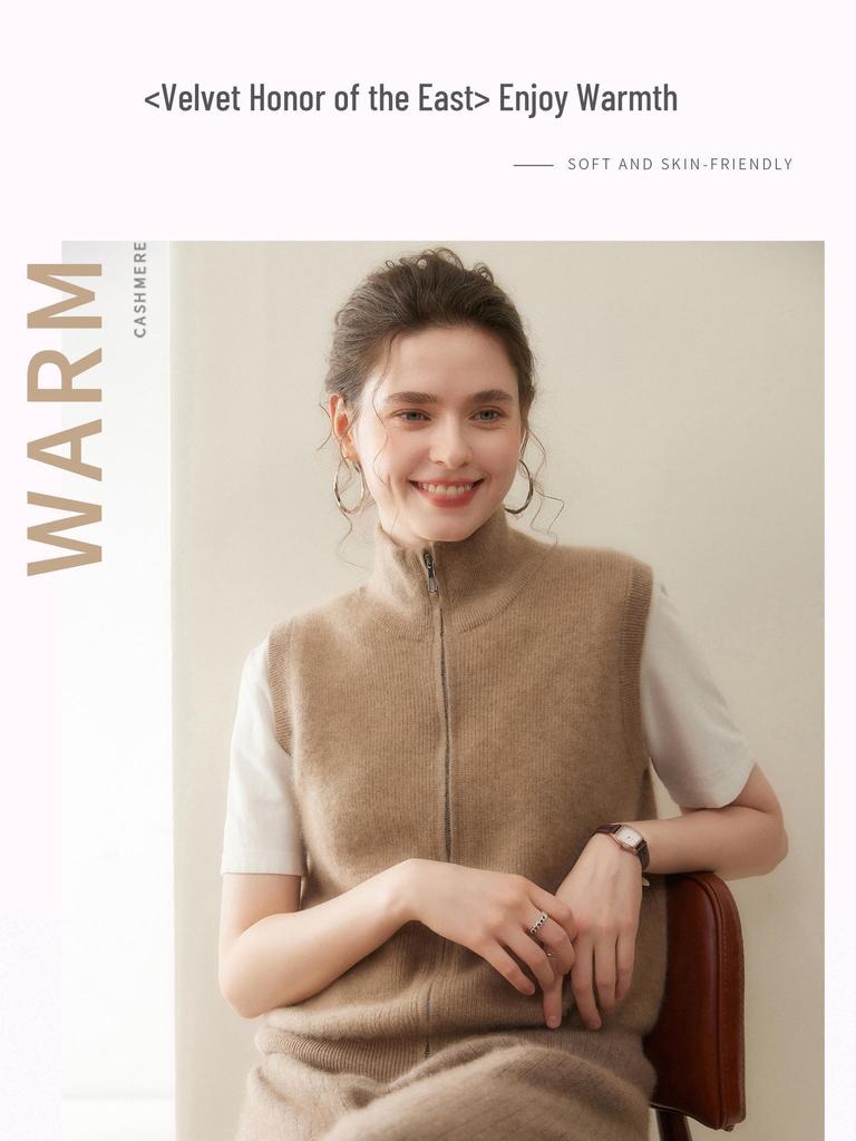 Damen Ärmellose Kaschmirweste - Petite Reißverschlussjacke für Herbst/Winter Mode