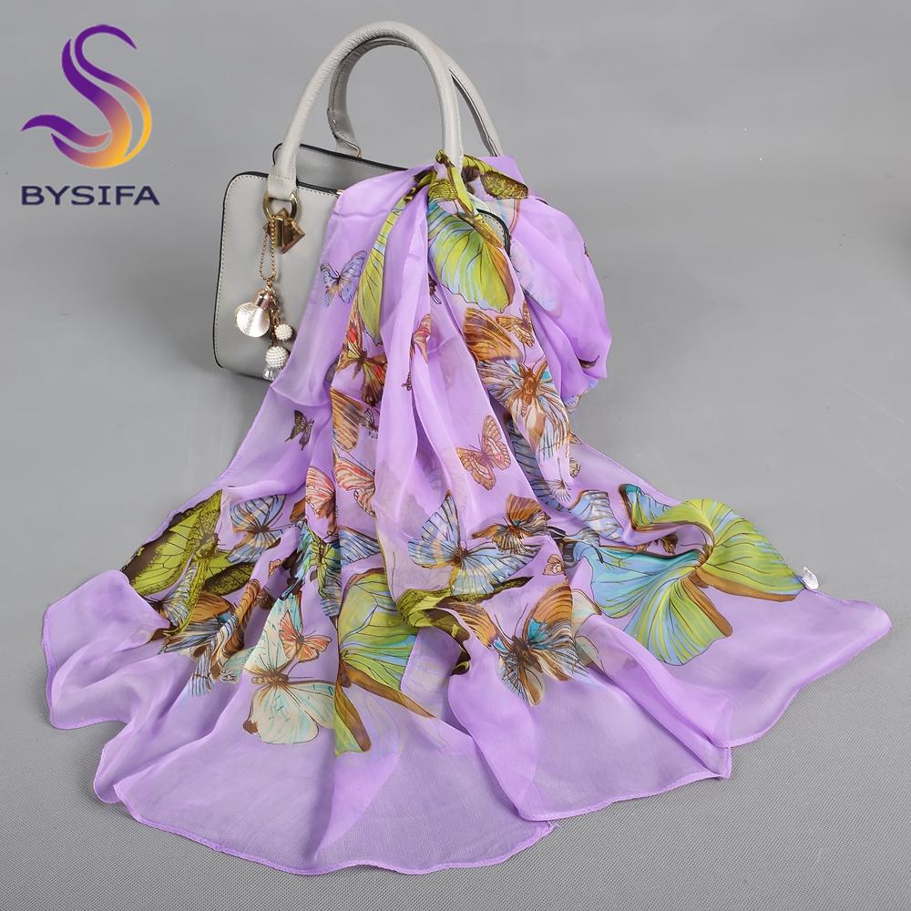 Purple Butterfly Print Chiffon Silk Scarf 160*55cm-Luxury Mulberry Silk Shawl For Women,Lightweight&Soft,Mother's Day Gift