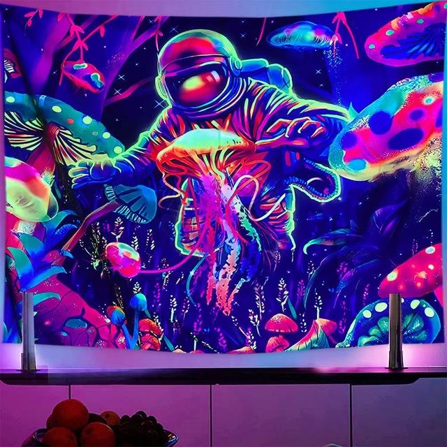 Planet Blacklight Tapestry Trippy Galaxy Uv Reactive Waterfall Landscape Wall Funny Tapestries Mysterious Mushroom Bohemia Tapiz