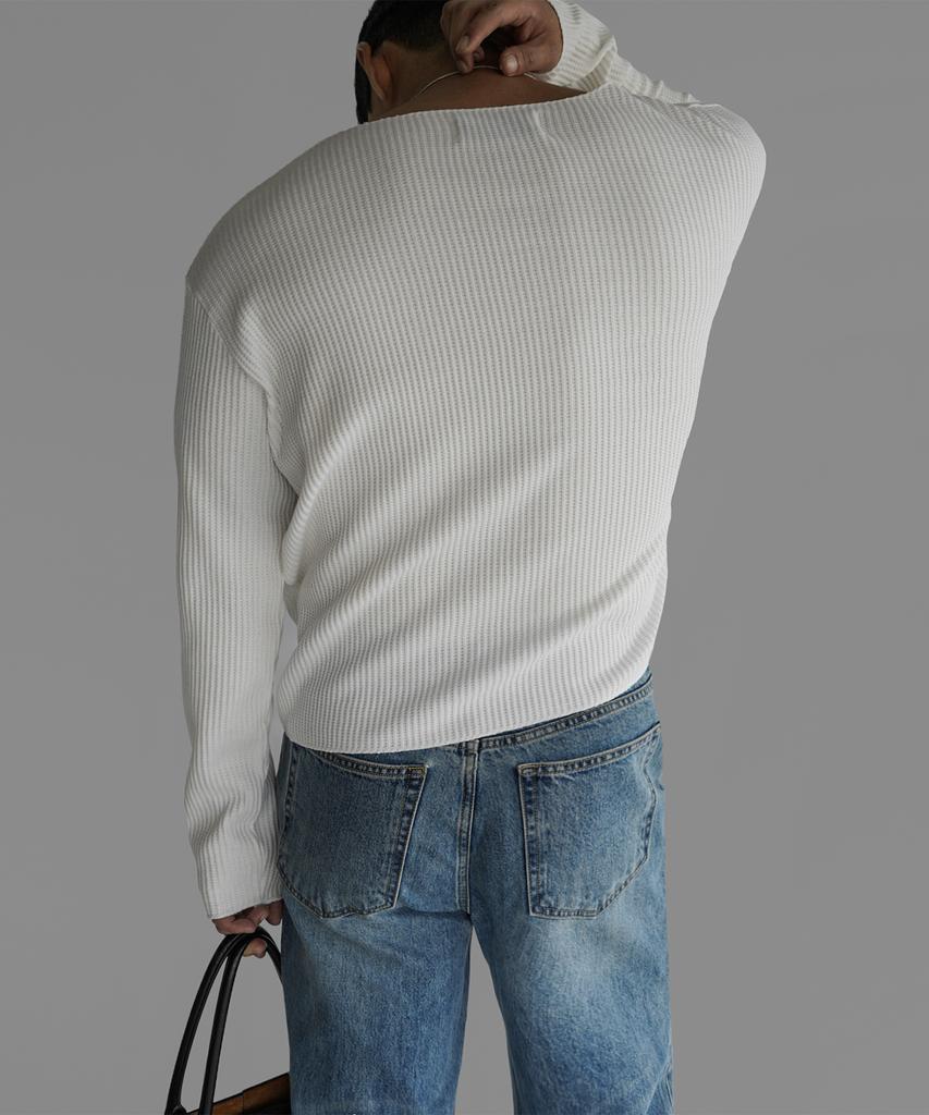 Baulopeulodeogteu Boat Neck Waffle Crop Knit Tee [Ivory]