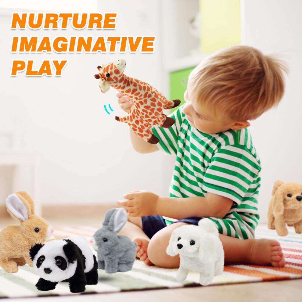 Hopping Rabbit Interactive Plush Bunny Toy with Sounds, Movements & Wiggle Ears – Compatible with Toddlers, Brown, 7"