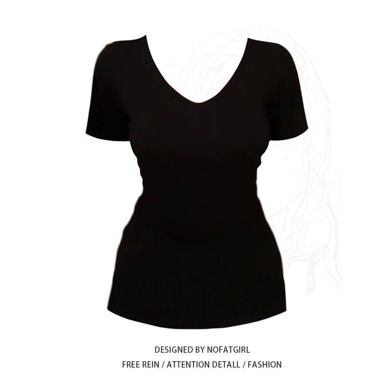 Big V-neck Fat Sister Pure Desire Wind Tight Waist Slim Looking T-shirt Floral Gray M