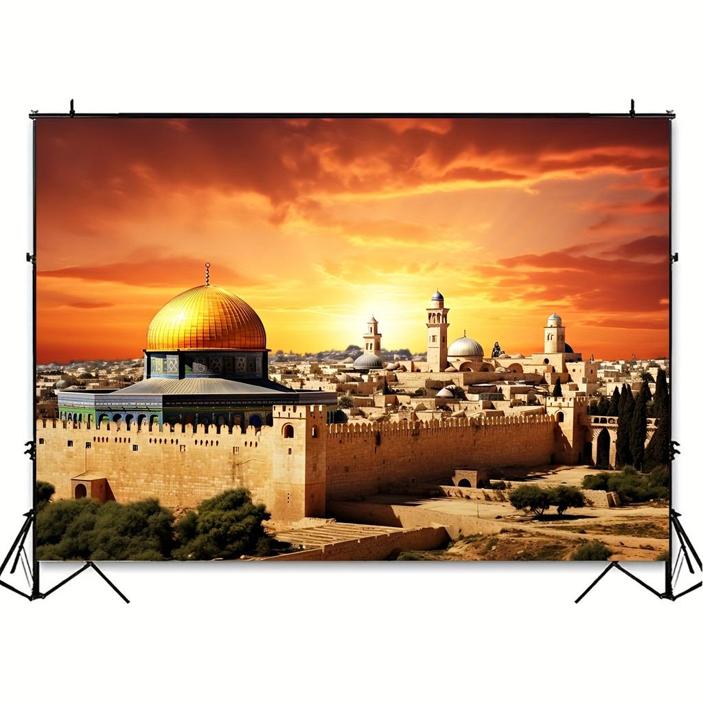 1 Piece of Jerusalem Background, Bethlehem Photography Background, Sunset Dome Rock Background, Party Room Decoration Banner