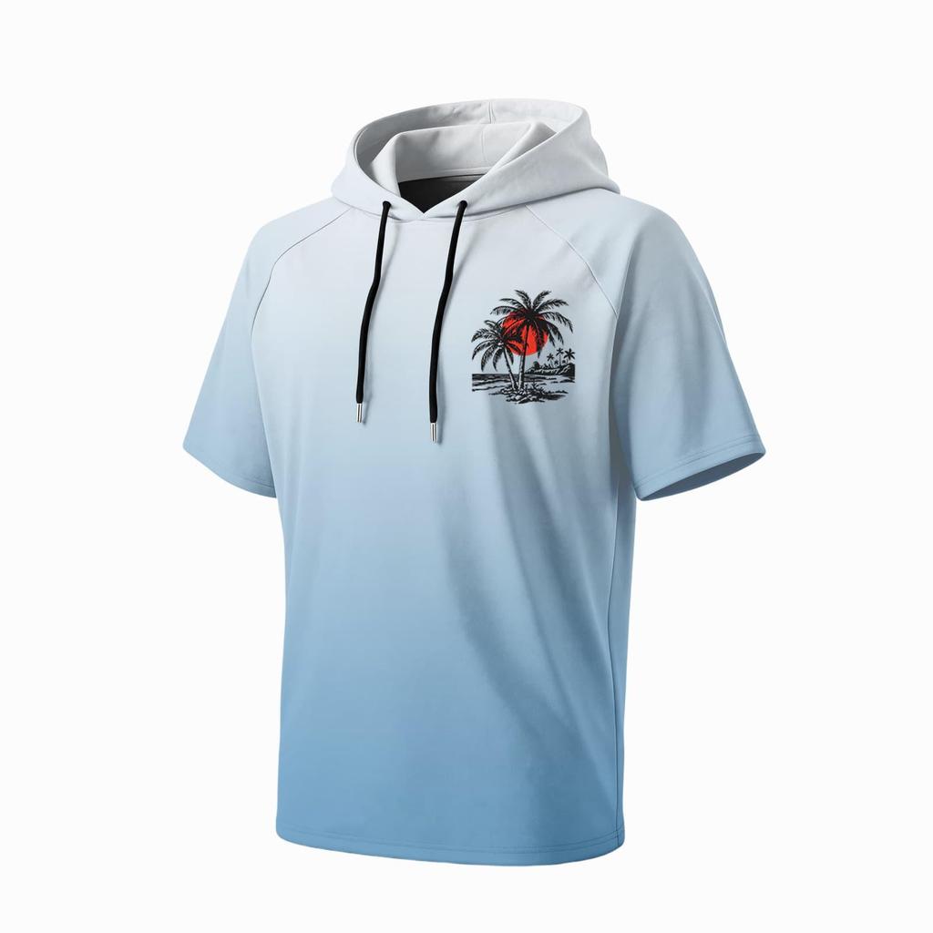 Men's Summer Short Sleeve Hooded T Shirt Quick Drying UPF 50 Plus Sun Protection Fishing Sportswear Lightweight Breathable