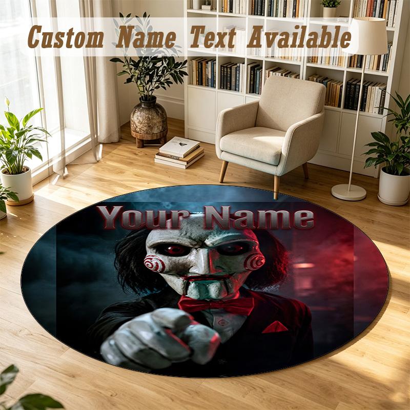 Saw Billy the Puppet Personalized Round Rug Support Custom Name, Soft Home Decor Mat