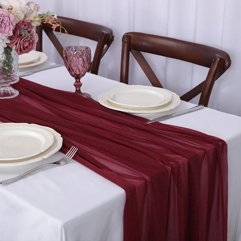 Шифоновая дорожка для стола, прозрачная ткань, шелк для бохо, прозрачная ткань, свадебная арка, накладка, драпировка, украшение, декор стола для вечеринки по случаю дня рождения 75x600cm вино красного