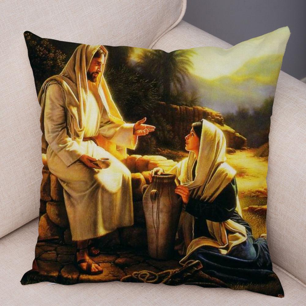 Vintage Jesus Christ Cushion Cover for Sofa Home Decor Colorful Cartoon Christ Savior Pillow Case Soft Plush Pillowcase xcm
