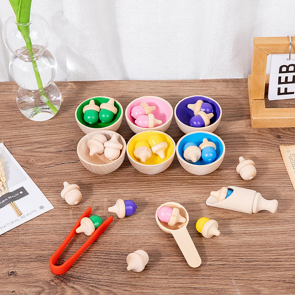 Educational Fun Counting Color Classification Cup Wooden Toy Clip Beads Color Matching Gift