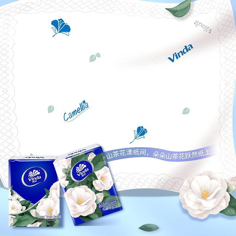 Fazzoletti di carta Vinda Camellia a 4 veli, formato da viaggio, 8 fogli, 12 pacchetti per confezione.
