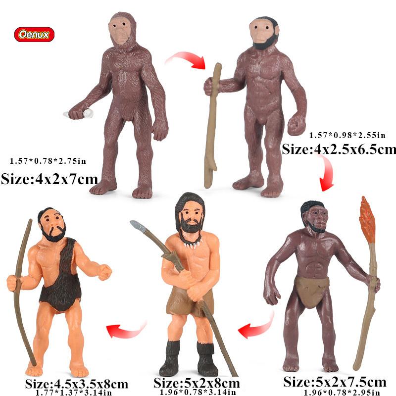 Oenux Prehistoric People Life Scene Human Evolution Wild Sabre-toothed Tiger Mammoth Animals Model Action Figures Collection Toy