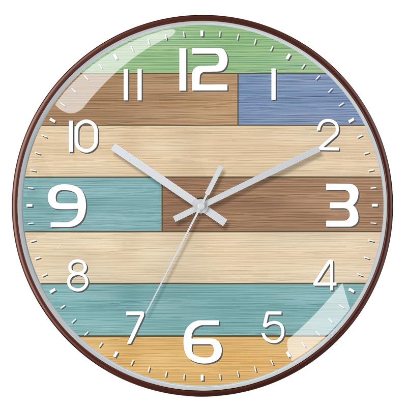 12-inch 30cm New Chinese Style Imitation Wood Grain Bamboo Grain Brushed Silent Clock Fashion Living Room Personalized Creative Wall Clock