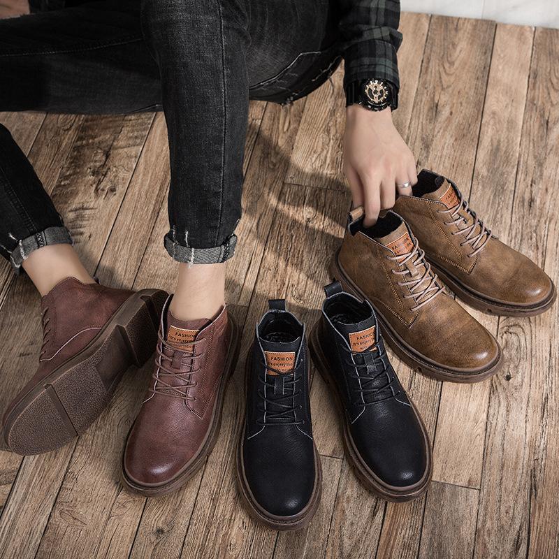 Leather shoes Martin boots men's shoes boots medium top men's boots British high top short boots casual tooling shoes casual versatile non-slip