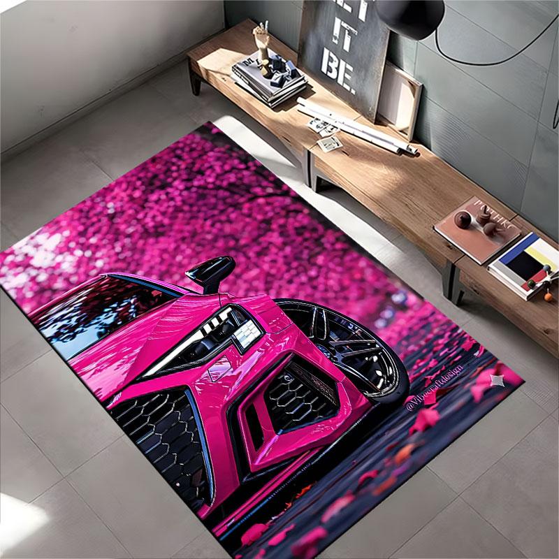 Pink Sports Car with Nature suitable as a non-slip mat for the living room or bedroom sofa