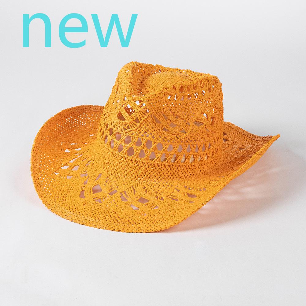 Matcha Green Cowboy Straw Hat Handwoven Hollow Men's and Women's Summer Sun Hat Western Cowboy Straw Hat  sombrero vaquero
