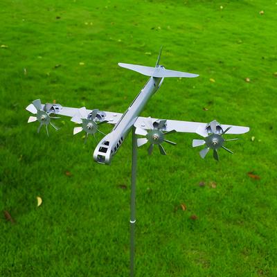 Moară de vânt cu avion din cetate, meșteșuguri metalice, ornament de grădină și curte, decor 3D, clopoțel de vânt