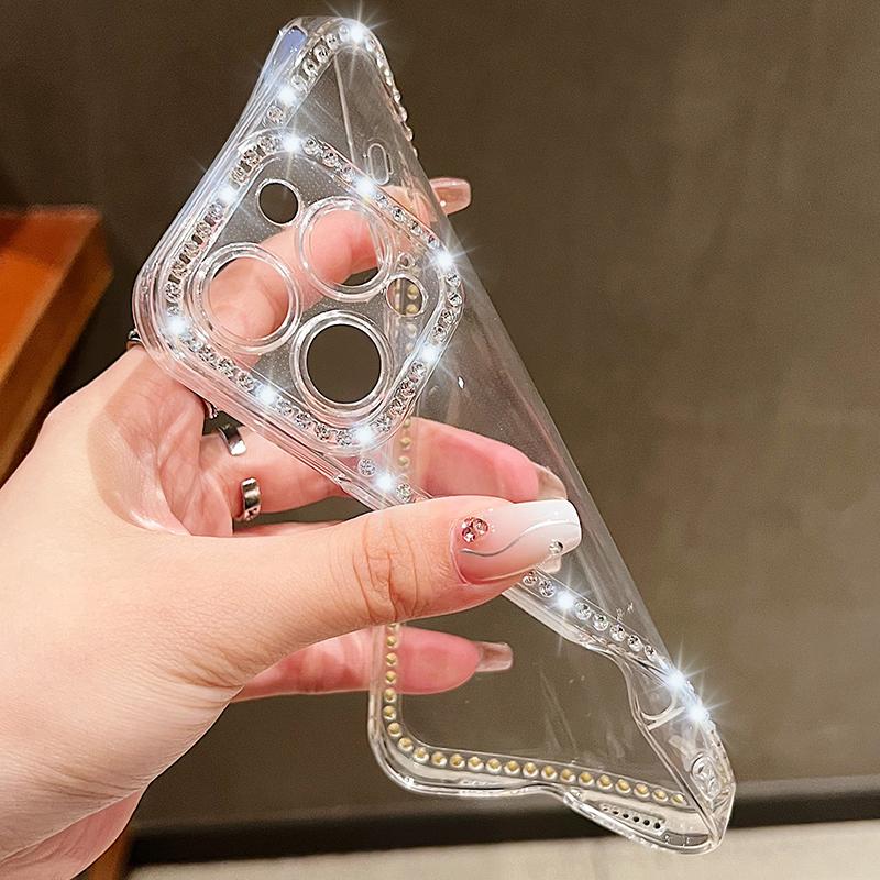 Diamond Frame Clear Phone Case For iPhone 16E 16 Pro Max 15 Pro 14 13 12 11 Whale Turtle Pattern Soft Silicone Shockproof Cover