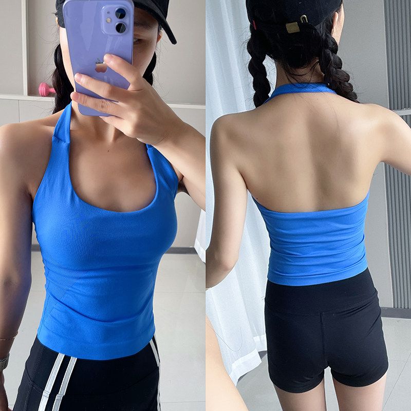 European and American Style Halter Neck Seamless Beauty Back Push-Up Sports Bra for Women, Shockproof Quick-Dry Yoga Vest, Running Bra for Outerwear