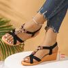 Women Sandals New Round Toe Wedge Heel Flower Decorated Fashionable Women Shoes Flat Bottom Comfortable Casual Sandals