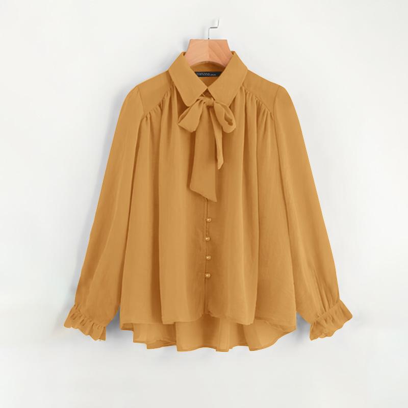 

ZANZEA Womens Casual Solid Color Loose Long Sleeve Cover Up Blouse 4XL жёлтый