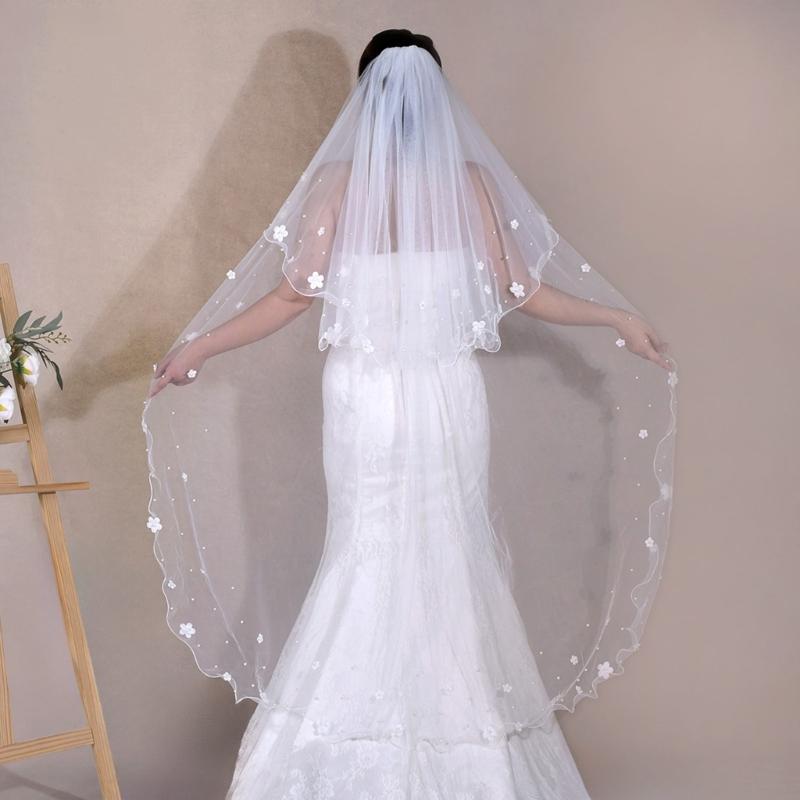 Elegant 2 Tiered Bridal Veils with Flower Studs Perfect For Wedding Ceremony And Bride PhotoShoots Occasion