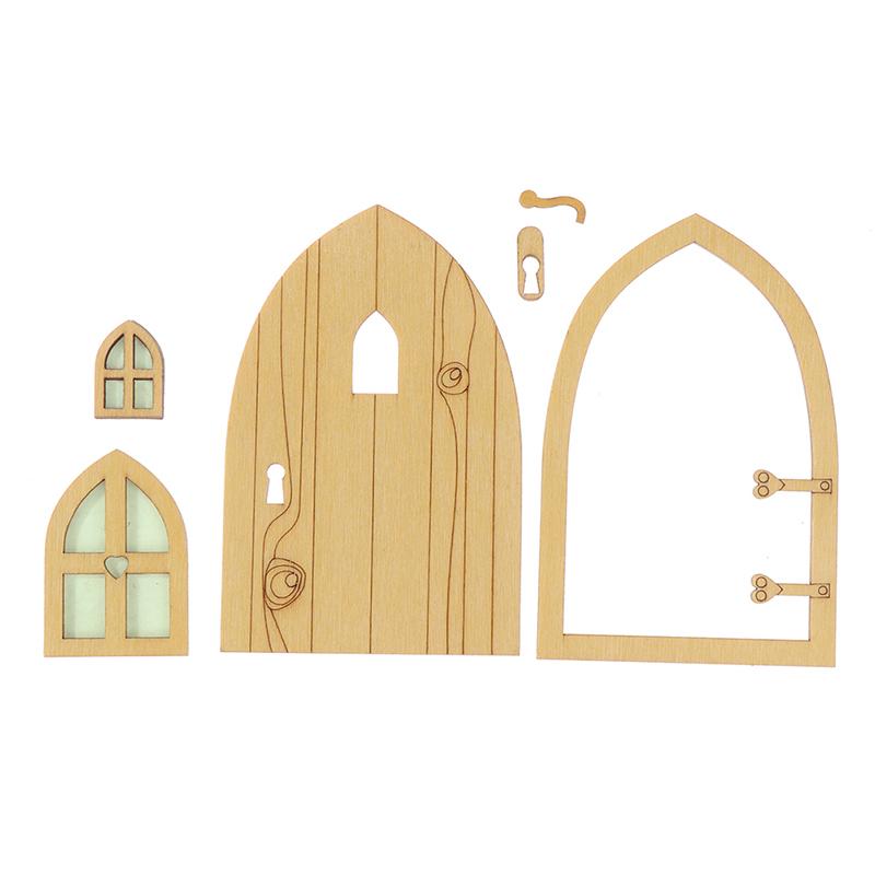 1Set Dollhouse Miniature Fluorescent Fairy Elf Door Window Model House Decor Toy