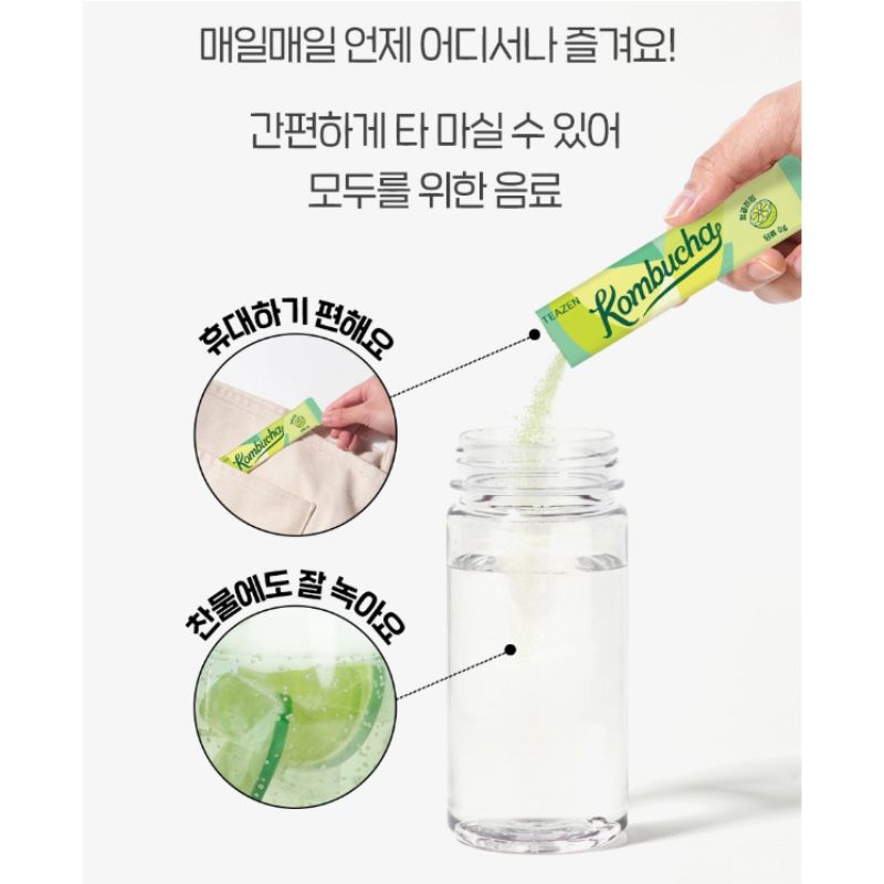 TEAZEN Green Tangerine Lime Kombucha Korean Sparkling Citrus Tea Drink 30 Sticks