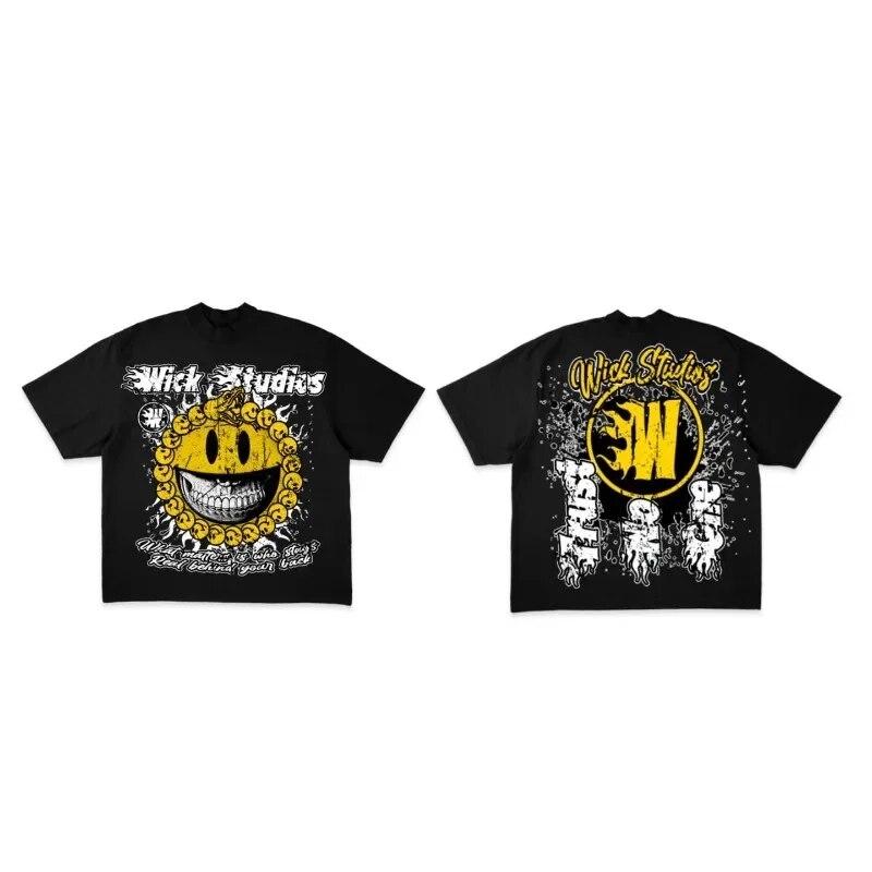 T-shirt grafica 2024 Estate strada anime lettera stampata t-shirt a maniche corte, moda Y2K Harajuku coppia casual top ampio