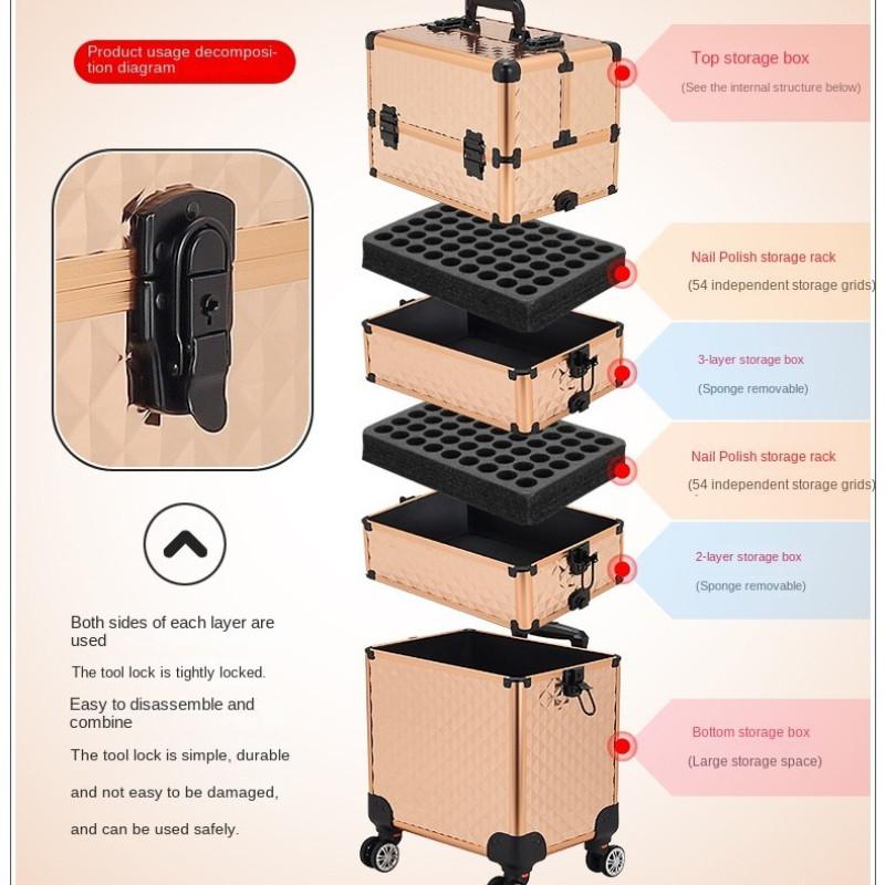 Portable Eyelash Nail Art and Tattoo Embroidery Toolbox Multi-layer Trolley Box Large Capacity Cosmetic Case Trolley