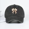 Satin Bow Print Washed Baseball Cap Adjustable Unisex Vintage Coquette Sun Hat